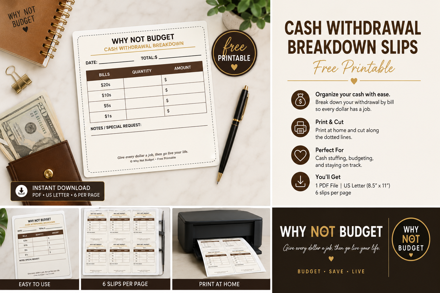 Cash Withdrawal Breakdown Slips | Free Printable