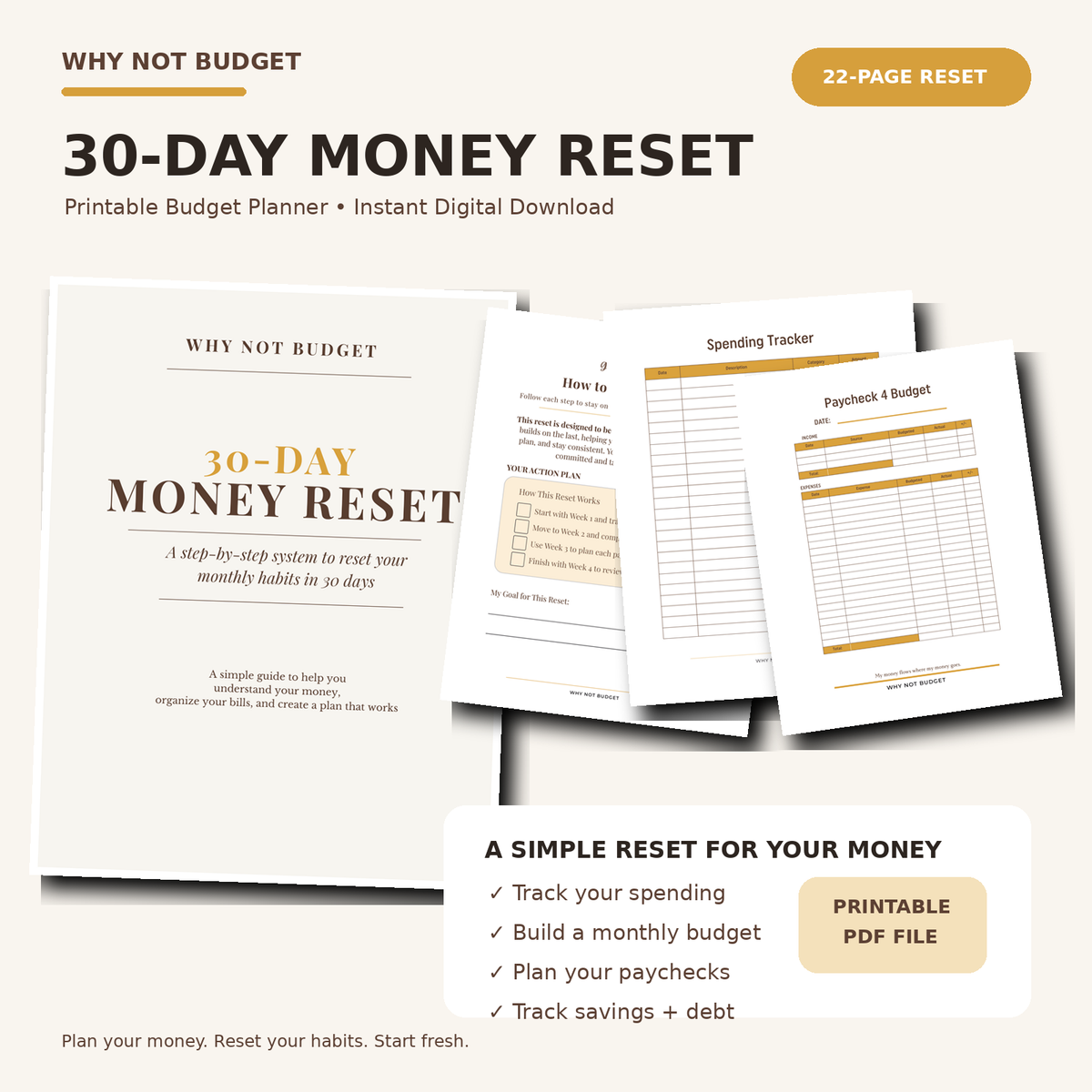 30-Day Money Reset | Printable Budget Planner