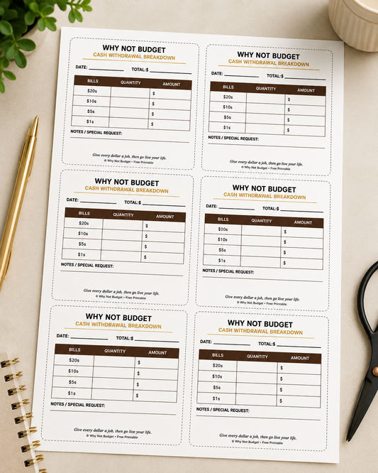 Cash Withdrawal Breakdown Slips | Free Printable